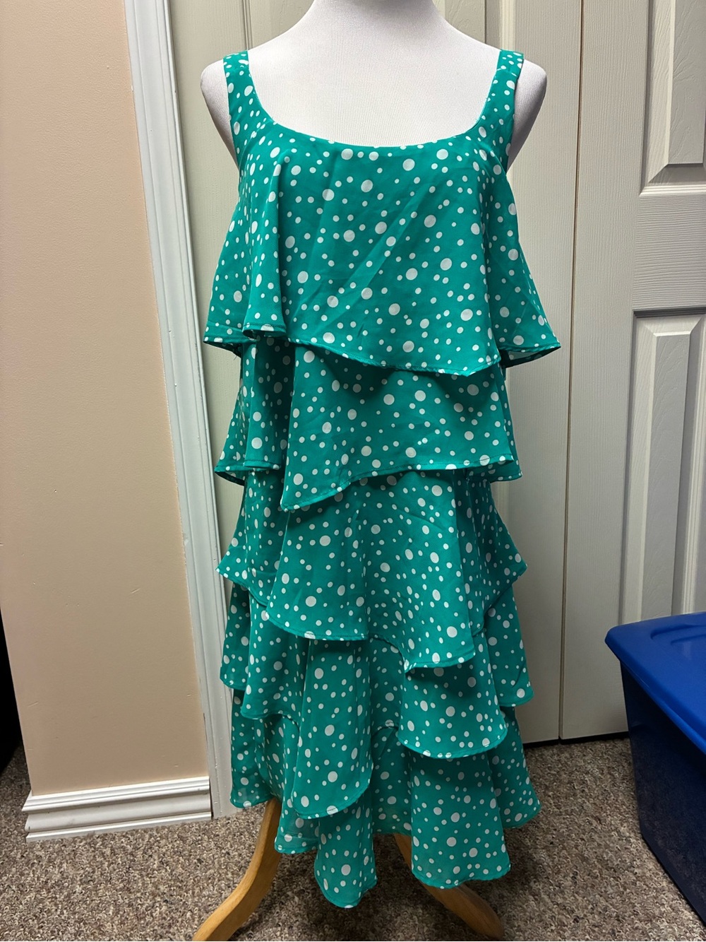 Signature by Robbie Bee Size 14 Polka Dot Tiered Maxi Dress